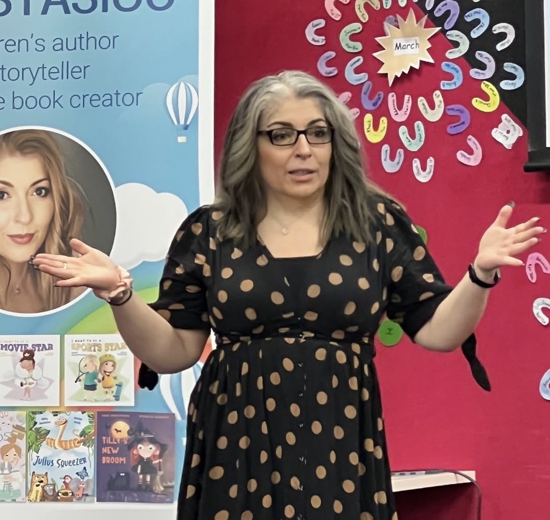 Mary Anastasiou presenting at school